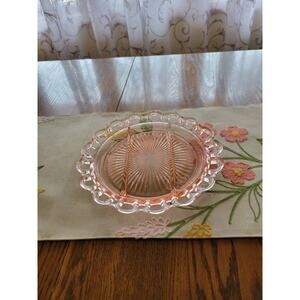 Vintage Lace Edge Depression Pink, 3 Part Relish, Old Colony Lace Edge 10-1/2"